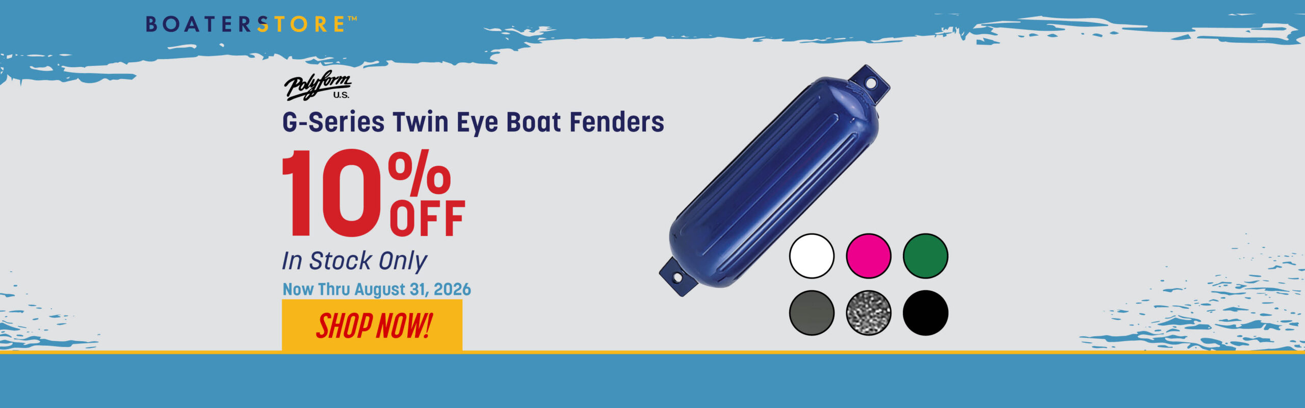 10% Off Polyform G-Series Twin Eye Boat Fenders Thru 8/31/26